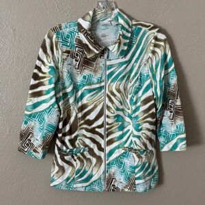 Womens Weekends by Chicos Lightweight Zip Top Jacket, Size 0 Small, Animal Print